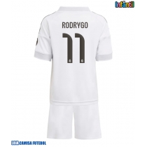 Camisa de Futebol Real Madrid Rodrygo Goes #11 Equipamento Principal Infantil 2025-26 Manga Curta (+ Calças curtas)